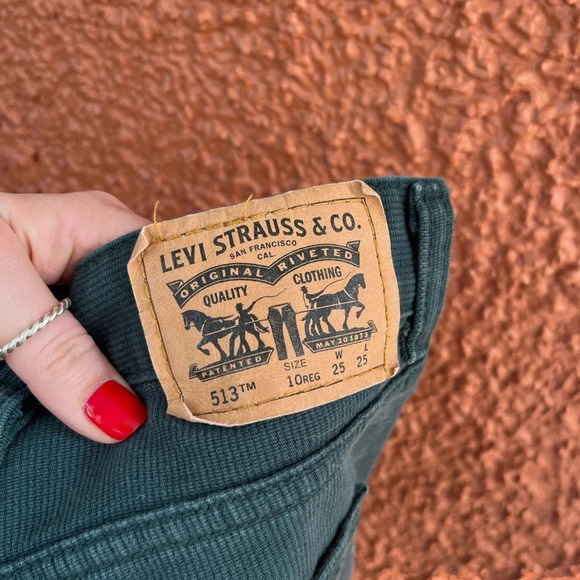 Levi's 513 Slim Deep Green Corduroy Jeans Size 10 Reg 25 X 25 Boys Pants - Picture 3 of 5